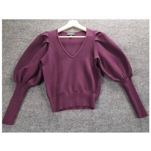 Express Plum Purple Puff Sleeve V Neck Sweater Top Women's Size S